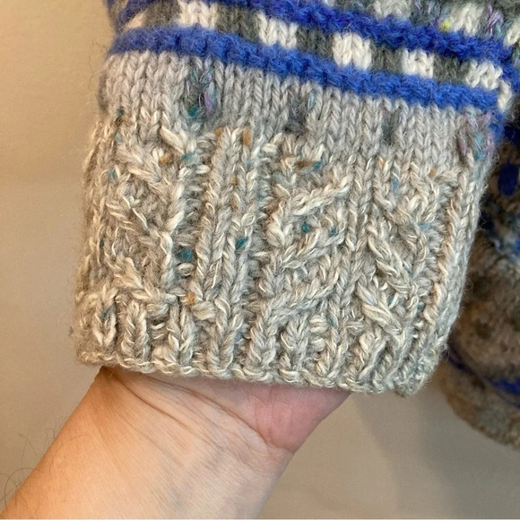 SEGRETS SUN PRINTS Sz L Wool Cotton Blend Hand Knitted Drop Shoulder Cardigan - Picture 9 of 13